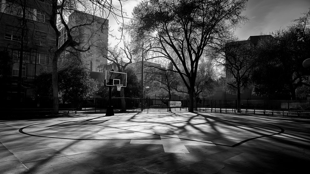 outdoor courts in a downtown area next to some high rises