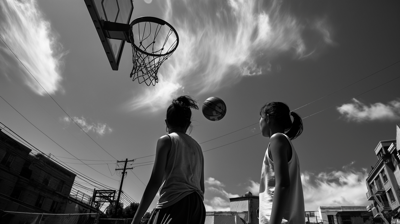 two athletes playing hoop outdoors